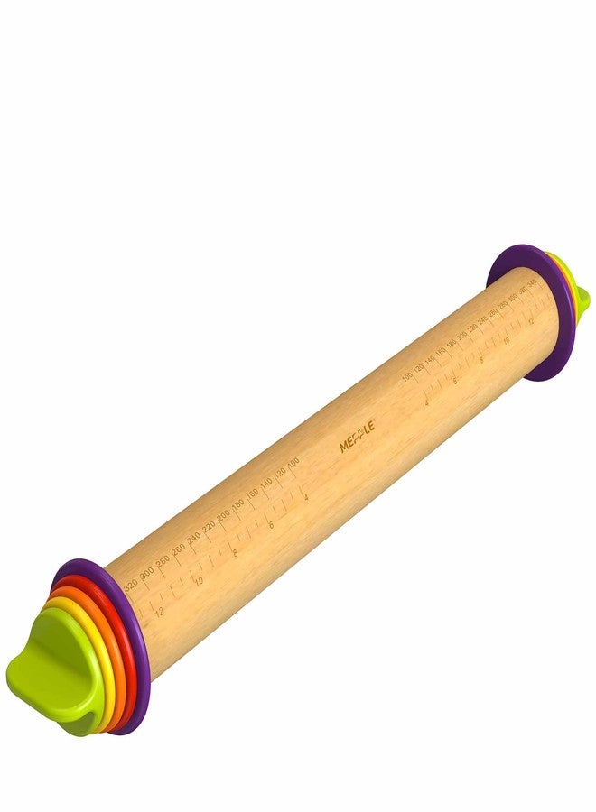 Mepple Rolling Pin with Thickness Rings for Baking,Fondant, Pizza, Pie Crust, Cookie, Pastry, Roller Rod for Dough Thickness, 13.6" Adjustable Wooden Rolling Pin with 4 Thickness Rings - Image 1